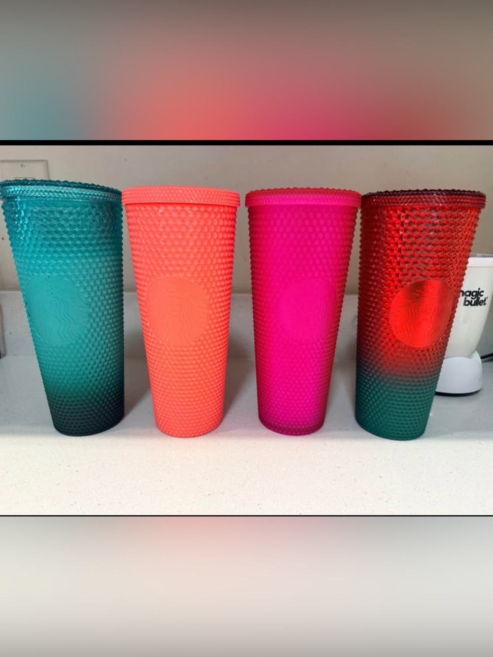 Starbucks Textured Ombre Tumbler Set - Teal, Coral, Hot Pink, Red